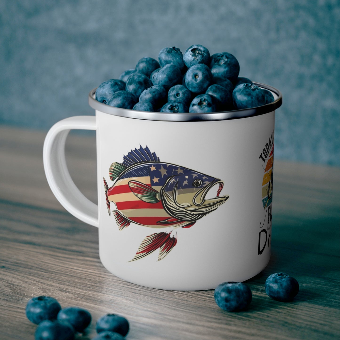 Fishing and Drinking Patriotic Enamel Camping Mug