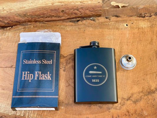 Custom 8 oz Stainless Steel Whiskey Flask. Come and Take It